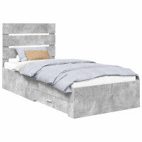 Produktbild för Sängram med låda Betonggrå 90 x 200 cm Konstruerat trä