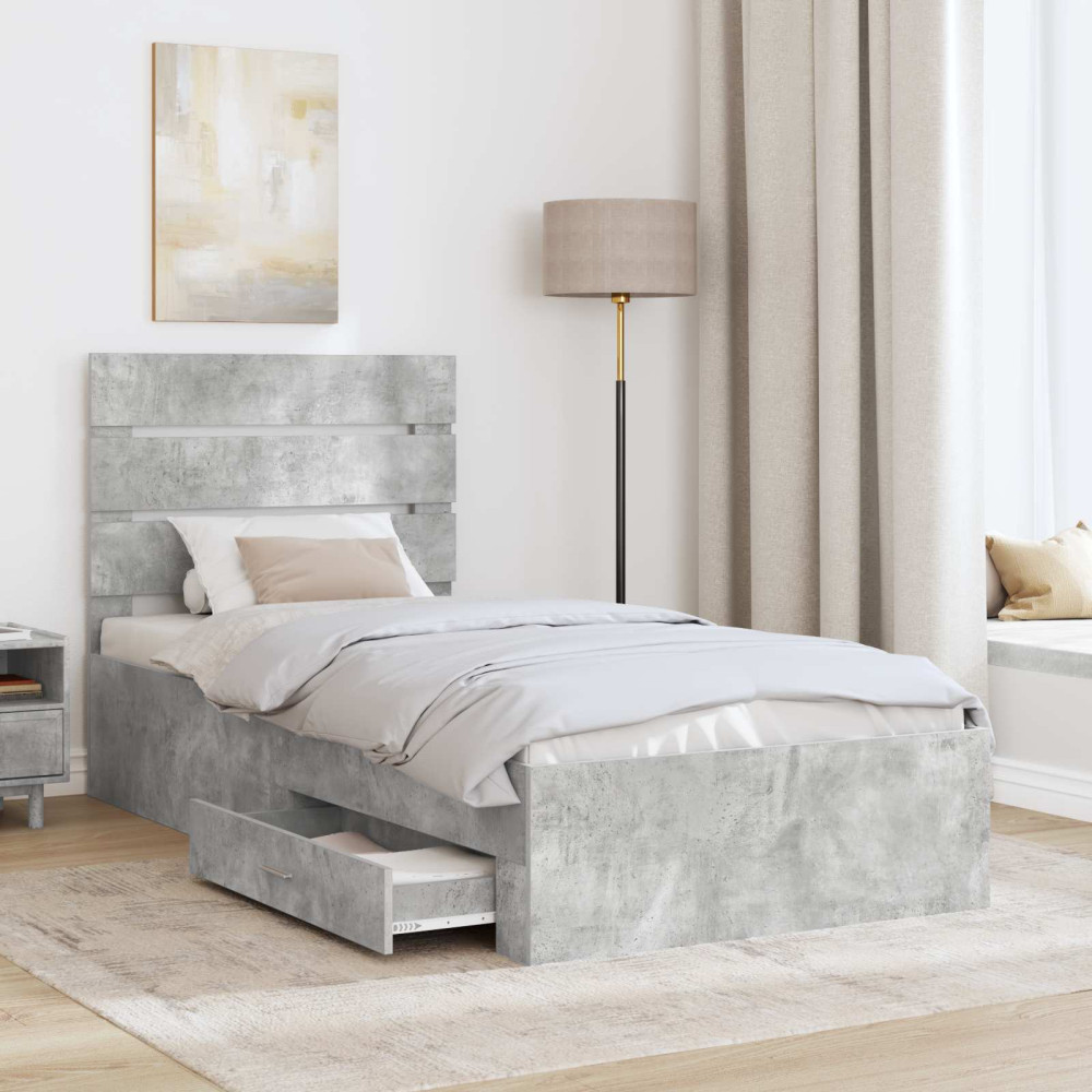 Produktbild för Sängram med låda Betonggrå 90 x 200 cm Konstruerat trä