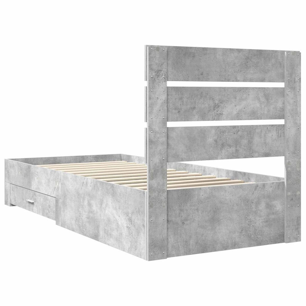 Produktbild för Sängram med låda Betonggrå 90 x 200 cm Konstruerat trä