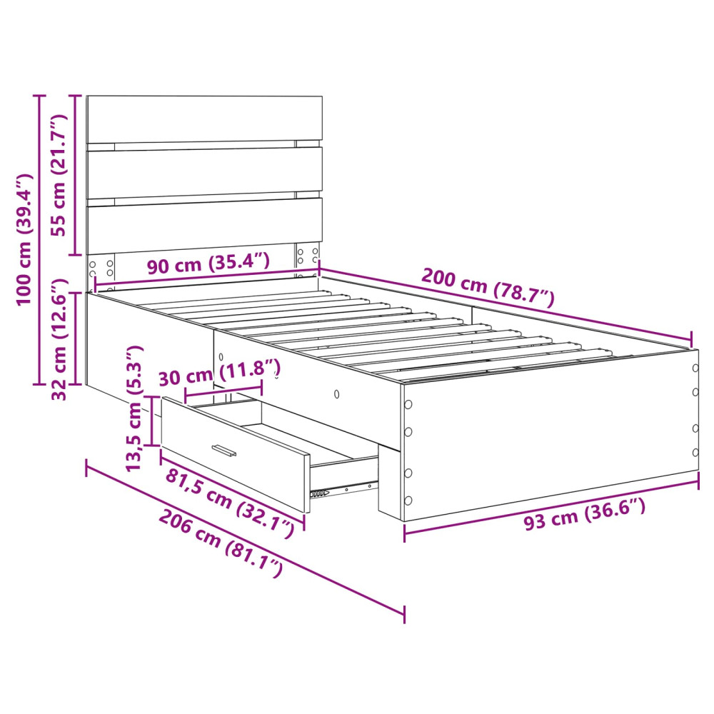 Produktbild för Sängram med låda Artisan Ek 90 x 200 cm Konstruerat trä
