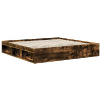 Produktbild för Sängram med huvudgavel Rökt ek 200 x 200 cm Massiv furu