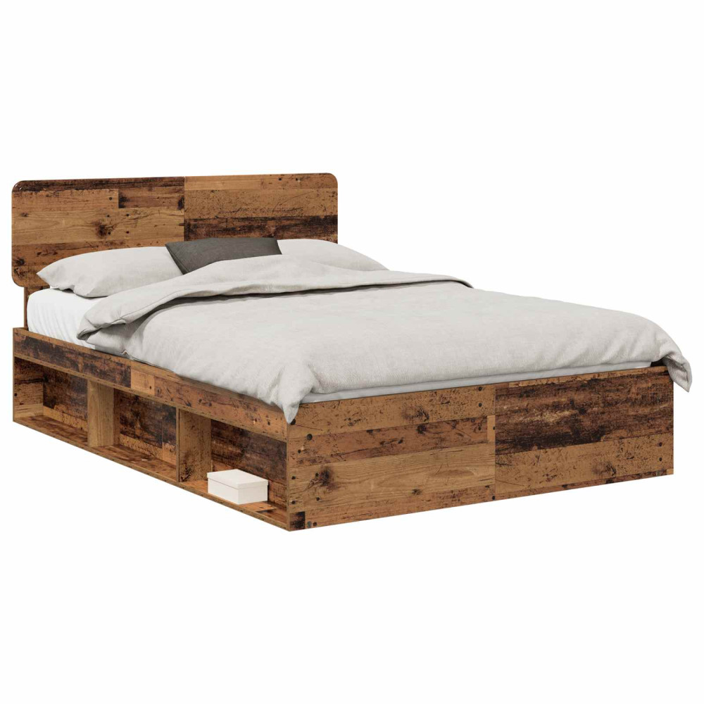Produktbild för Sängram med huvudgavel Gammalt trä 150 x 200 cm Massiv furu