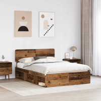 Produktbild för Sängram med huvudgavel Gammalt trä 150 x 200 cm Massiv furu
