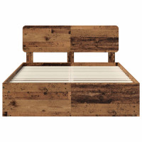 Produktbild för Sängram med huvudgavel Gammalt trä 150 x 200 cm Massiv furu