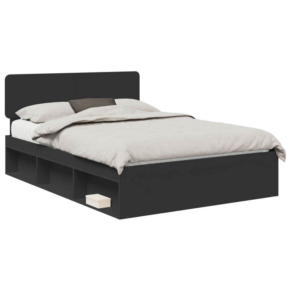 Produktbild för Sängram med huvudgavel Svart 140 x 200 cm Massiv furu