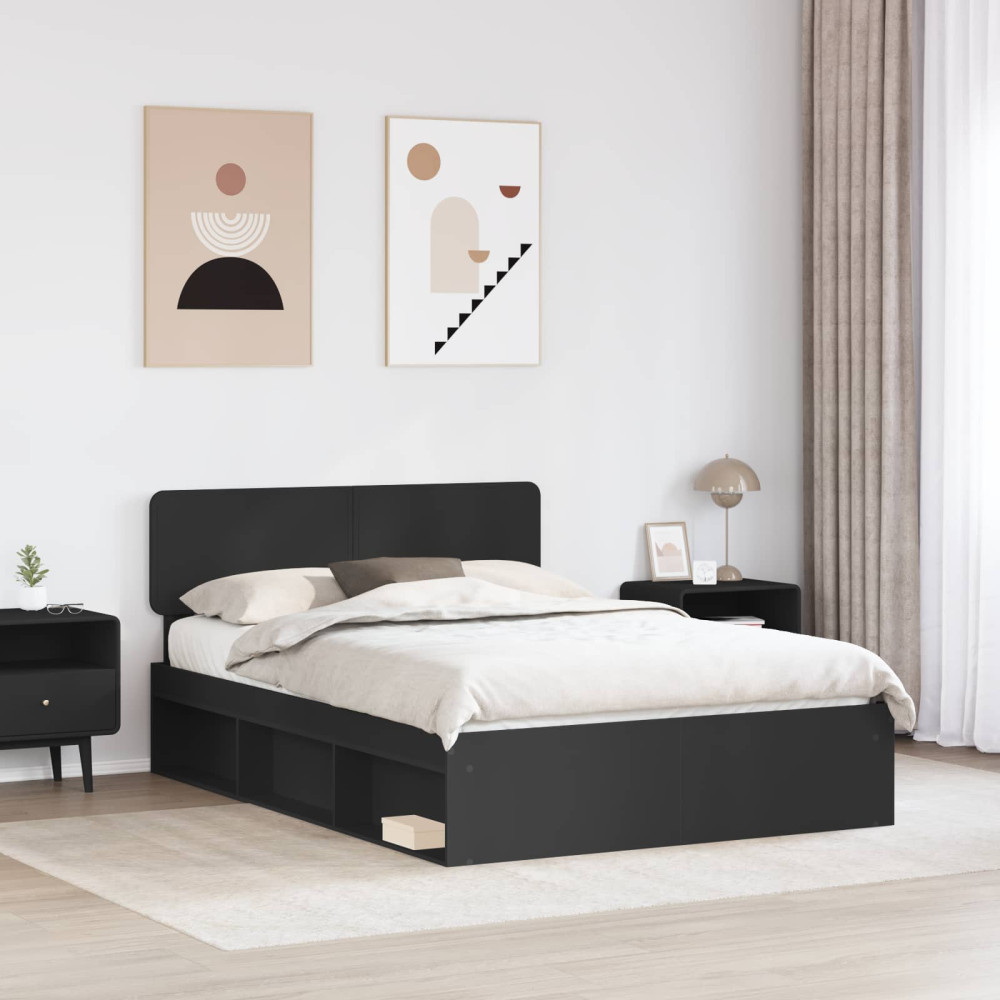 Produktbild för Sängram med huvudgavel Svart 140 x 200 cm Massiv furu