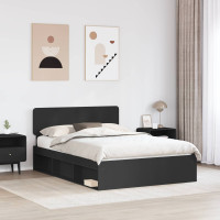 Produktbild för Sängram med huvudgavel Svart 140 x 200 cm Massiv furu