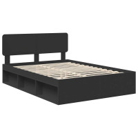 Produktbild för Sängram med huvudgavel Svart 140 x 200 cm Massiv furu