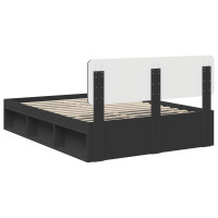 Produktbild för Sängram med huvudgavel Svart 140 x 200 cm Massiv furu