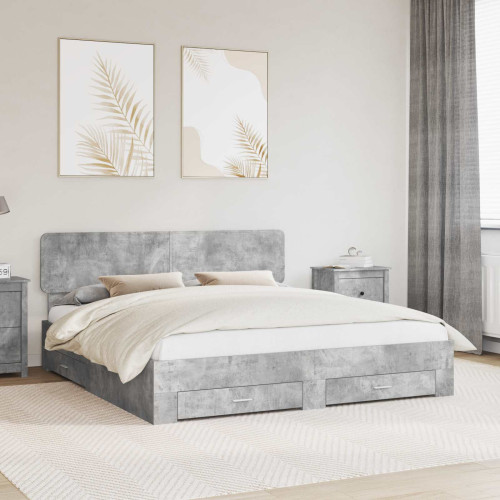 vidaXL Sängram med huvudgavel Betonggrå 180 x 200 cm Konstruerat trä