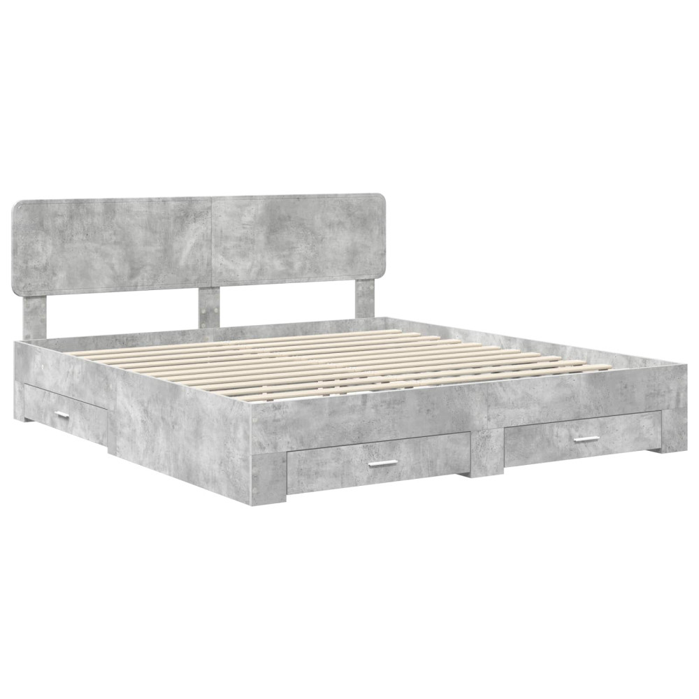 Produktbild för Sängram med huvudgavel Betonggrå 180 x 200 cm Konstruerat trä