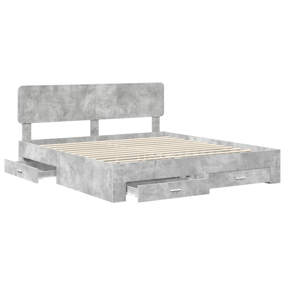 Produktbild för Sängram med huvudgavel Betonggrå 180 x 200 cm Konstruerat trä
