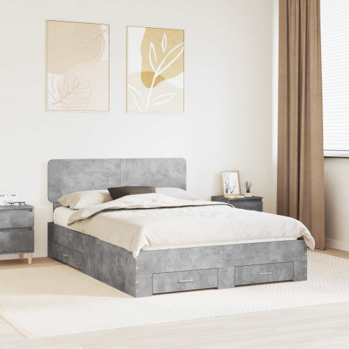 vidaXL Sängram med huvudgavel Betonggrå 150 x 200 cm Konstruerat trä
