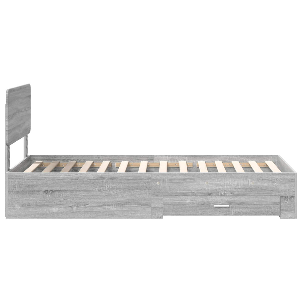 Produktbild för Sängram med huvudgavel Grå Sonoma 100 x 200 cm Konstruerat trä