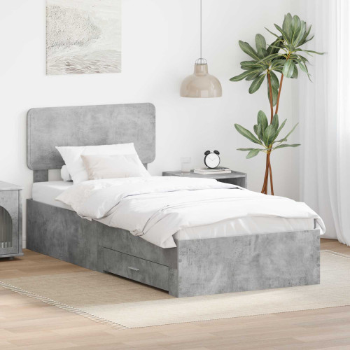vidaXL Sängram med huvudgavel Betonggrå 90 x 190 cm Konstruerat trä