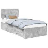 Produktbild för Sängram med huvudgavel Betonggrå 90 x 190 cm Konstruerat trä
