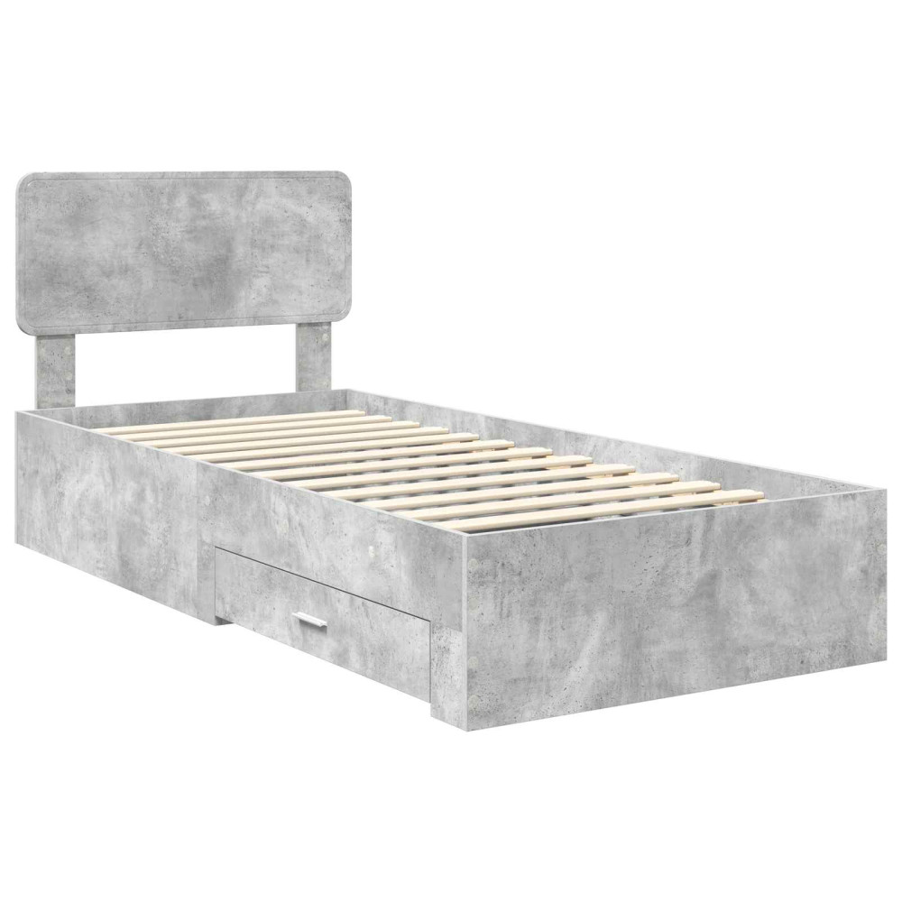 Produktbild för Sängram med huvudgavel Betonggrå 90 x 190 cm Konstruerat trä