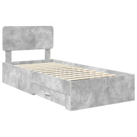 Produktbild för Sängram med huvudgavel Betonggrå 90 x 190 cm Konstruerat trä