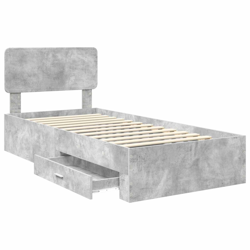 Produktbild för Sängram med huvudgavel Betonggrå 90 x 190 cm Konstruerat trä
