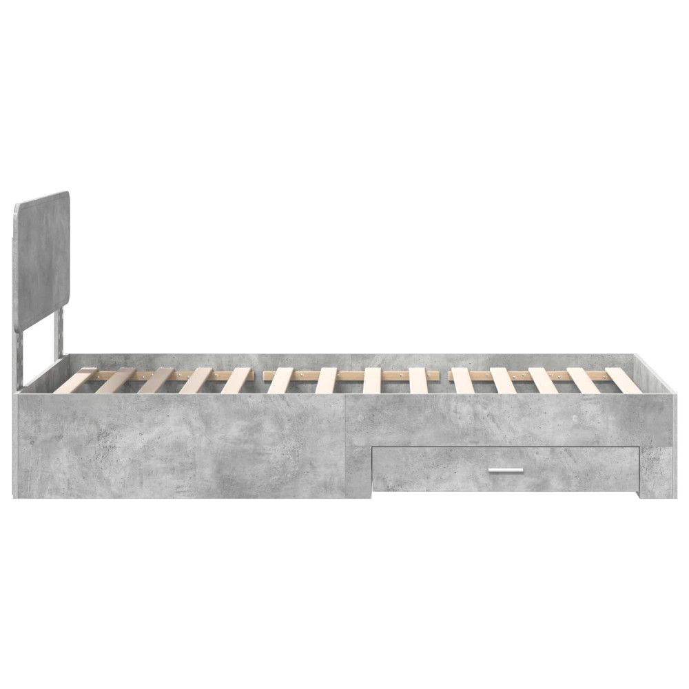Produktbild för Sängram med huvudgavel Betonggrå 90 x 190 cm Konstruerat trä