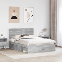 Produktbild för Sängram med huvudgavel Grå Sonoma 150 x 200 cm Massiv furu