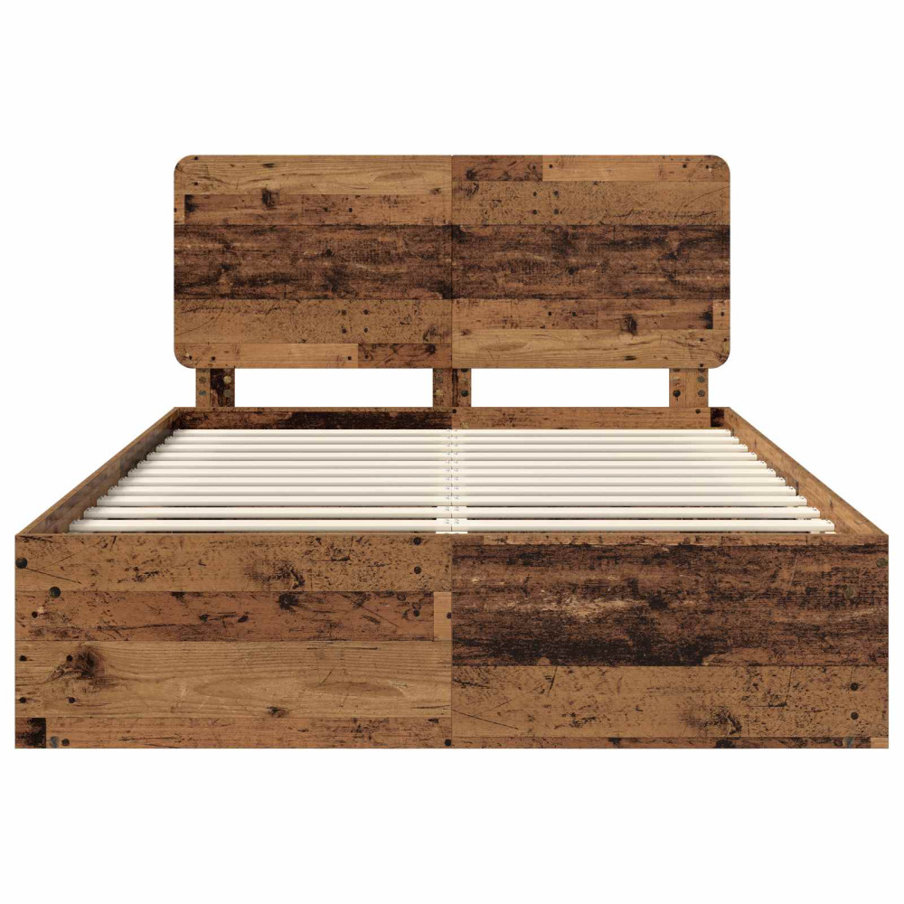 Produktbild för Sängram med huvudgavel Gammalt trä 150 x 200 cm Massiv furu