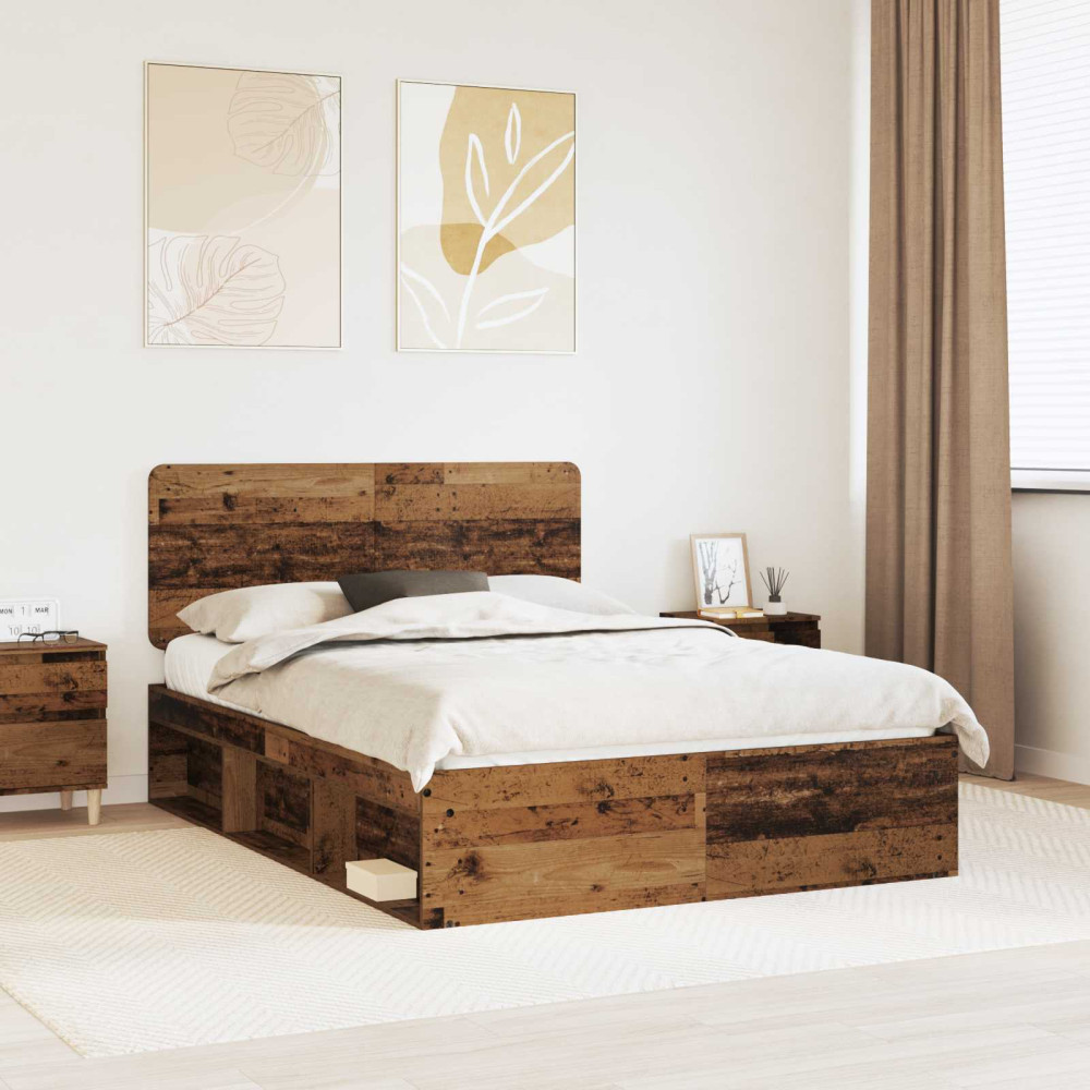 Produktbild för Sängram med huvudgavel Gammalt trä 140 x 190 cm Massiv furu