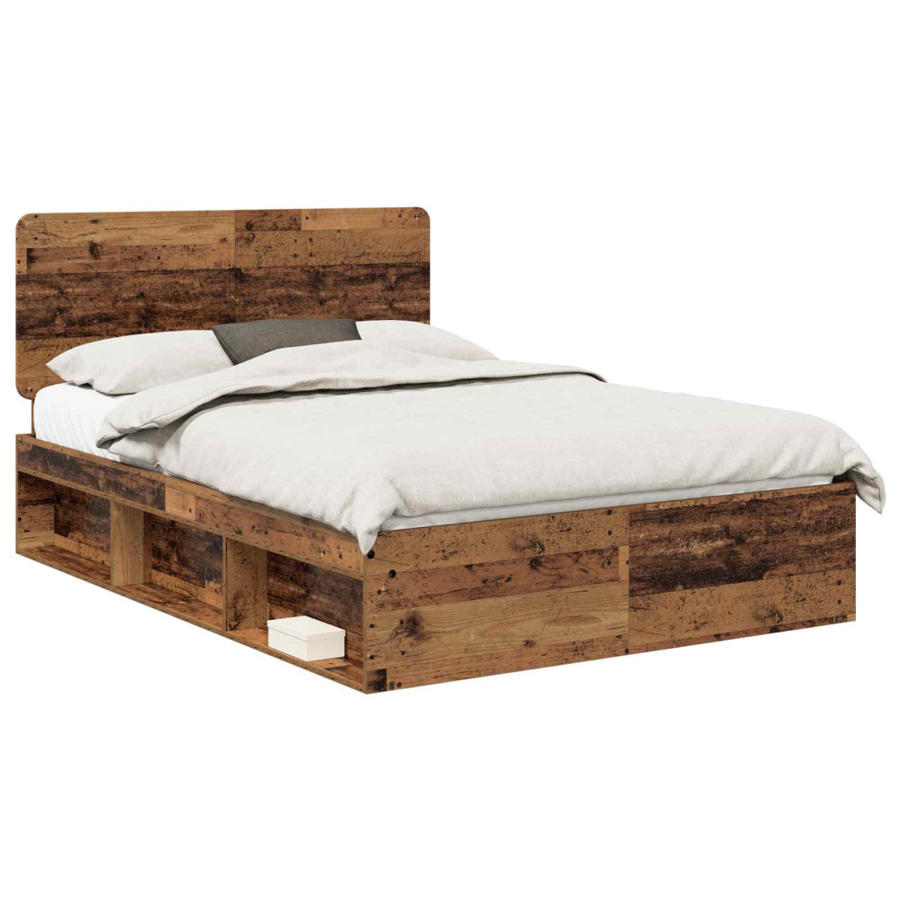 Produktbild för Sängram med huvudgavel Gammalt trä 140 x 190 cm Massiv furu