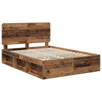 Produktbild för Sängram med huvudgavel Gammalt trä 140 x 190 cm Massiv furu