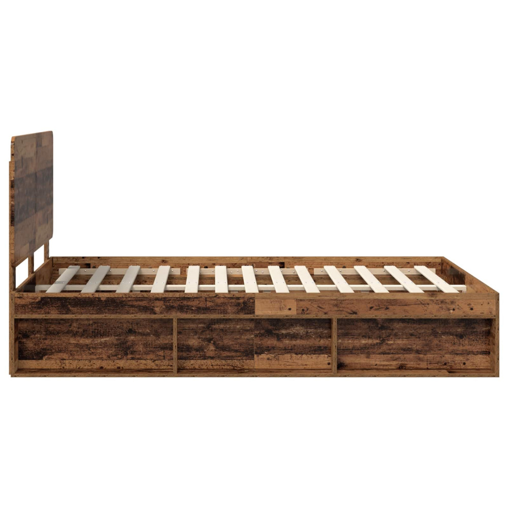 Produktbild för Sängram med huvudgavel Gammalt trä 140 x 190 cm Massiv furu