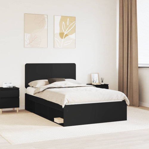 vidaXL Sängram med huvudgavel Svart 135 x 190 cm Massiv furu