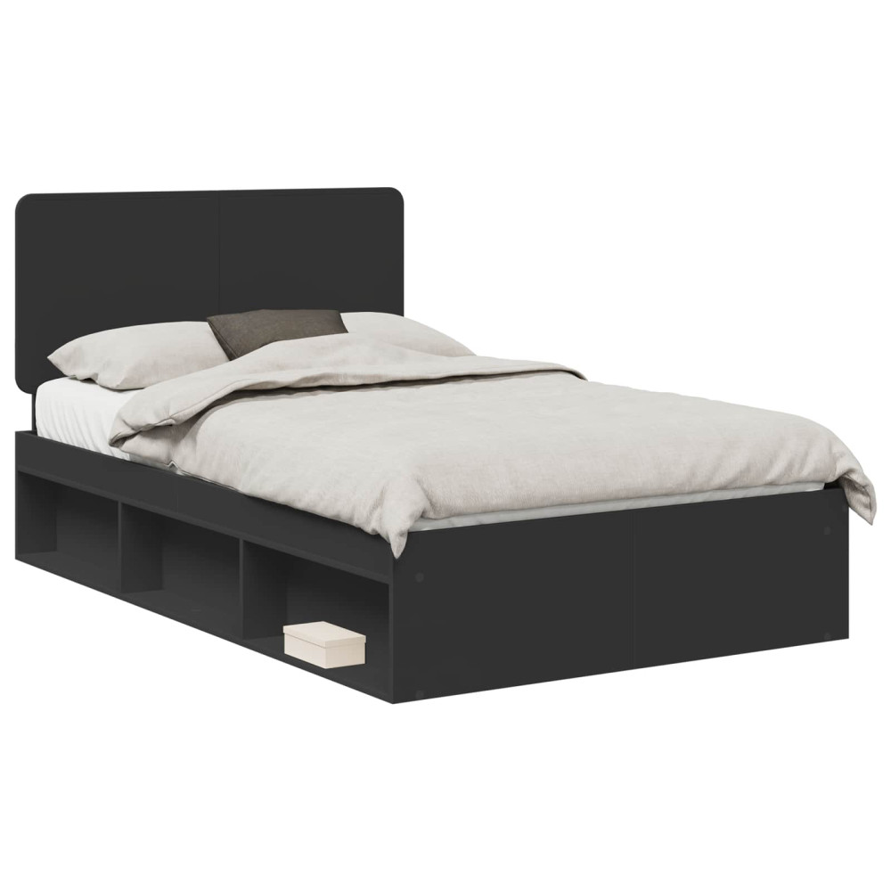 Produktbild för Sängram med huvudgavel Svart 135 x 190 cm Massiv furu