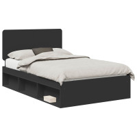 Produktbild för Sängram med huvudgavel Svart 135 x 190 cm Massiv furu