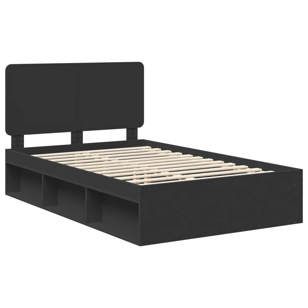 Produktbild för Sängram med huvudgavel Svart 135 x 190 cm Massiv furu