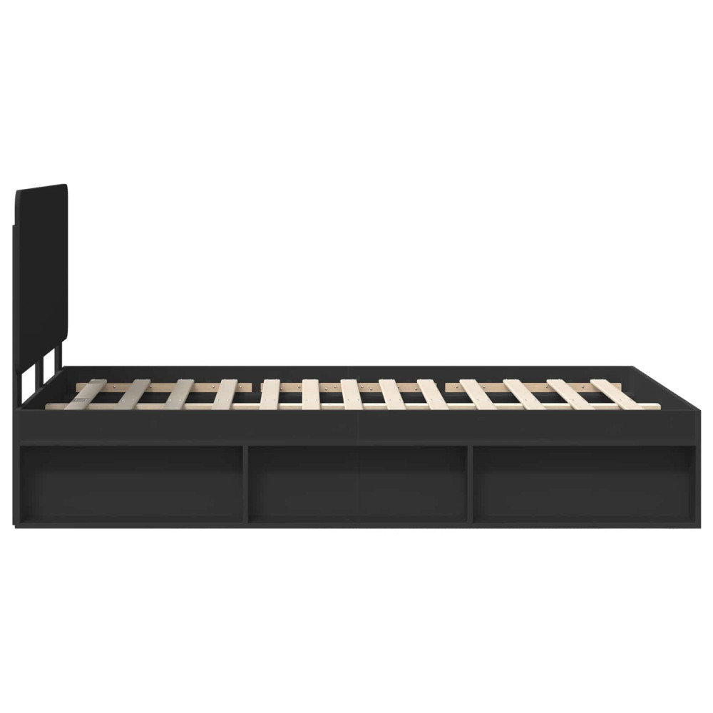 Produktbild för Sängram med huvudgavel Svart 135 x 190 cm Massiv furu