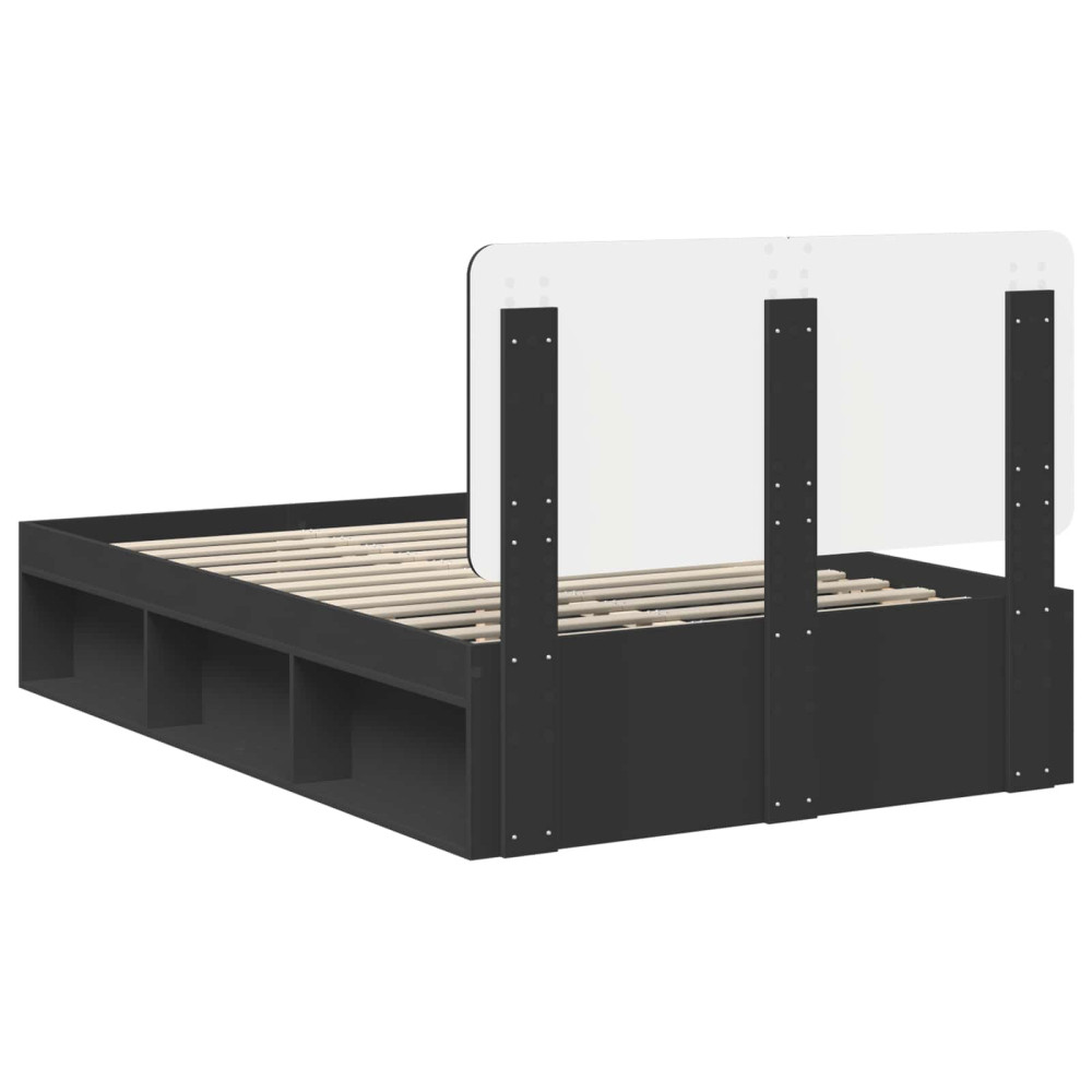 Produktbild för Sängram med huvudgavel Svart 135 x 190 cm Massiv furu