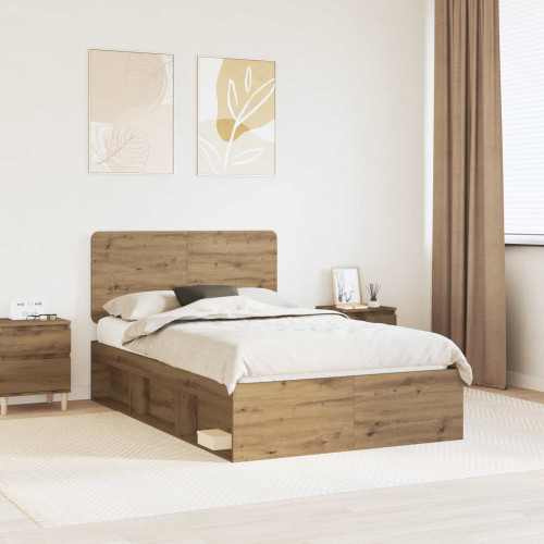 vidaXL Sängram med huvudgavel Artisan Ek 135 x 190 cm Massiv furu