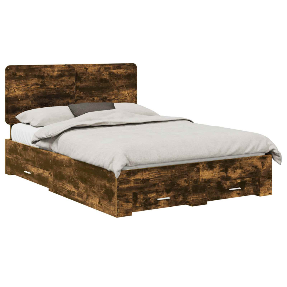 Produktbild för Sängram med huvudgavel Rökt ek 140 x 190 cm Konstruerat trä