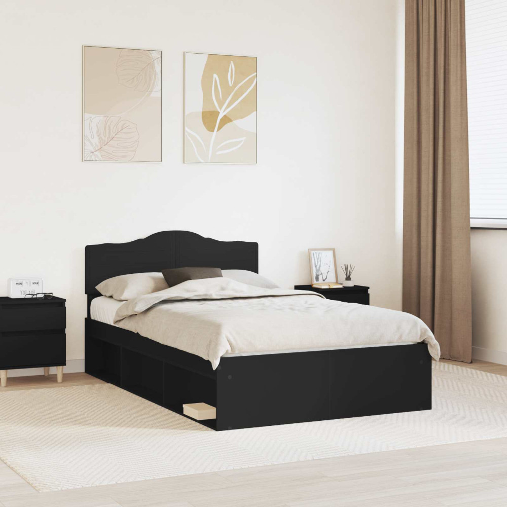 Produktbild för Sängram med huvudgavel Svart 135 x 190 cm Massiv furu
