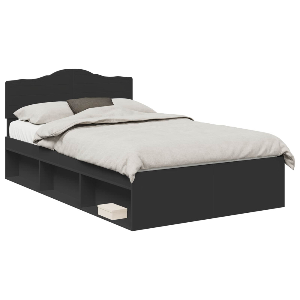 Produktbild för Sängram med huvudgavel Svart 135 x 190 cm Massiv furu