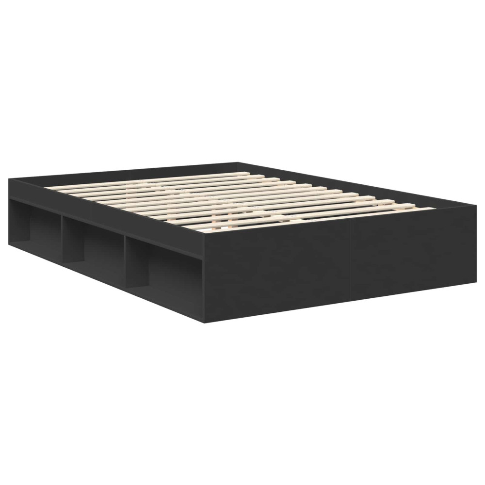Produktbild för Sängram med huvudgavel Svart 135 x 190 cm Massiv furu