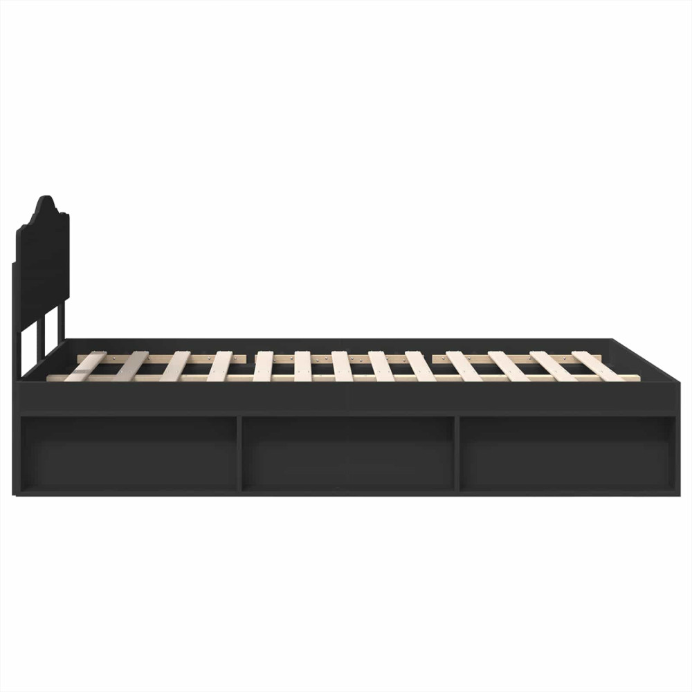 Produktbild för Sängram med huvudgavel Svart 135 x 190 cm Massiv furu