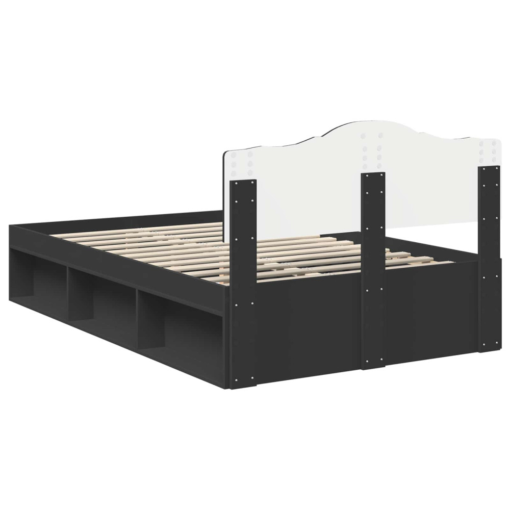 Produktbild för Sängram med huvudgavel Svart 135 x 190 cm Massiv furu