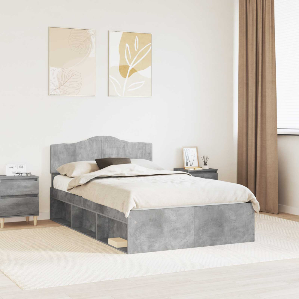 Produktbild för Sängram med huvudgavel Betonggrå 135 x 190 cm Massiv furu