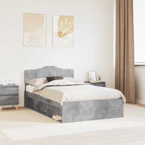 vidaXL Sängram med huvudgavel Betonggrå 135 x 190 cm Massiv furu