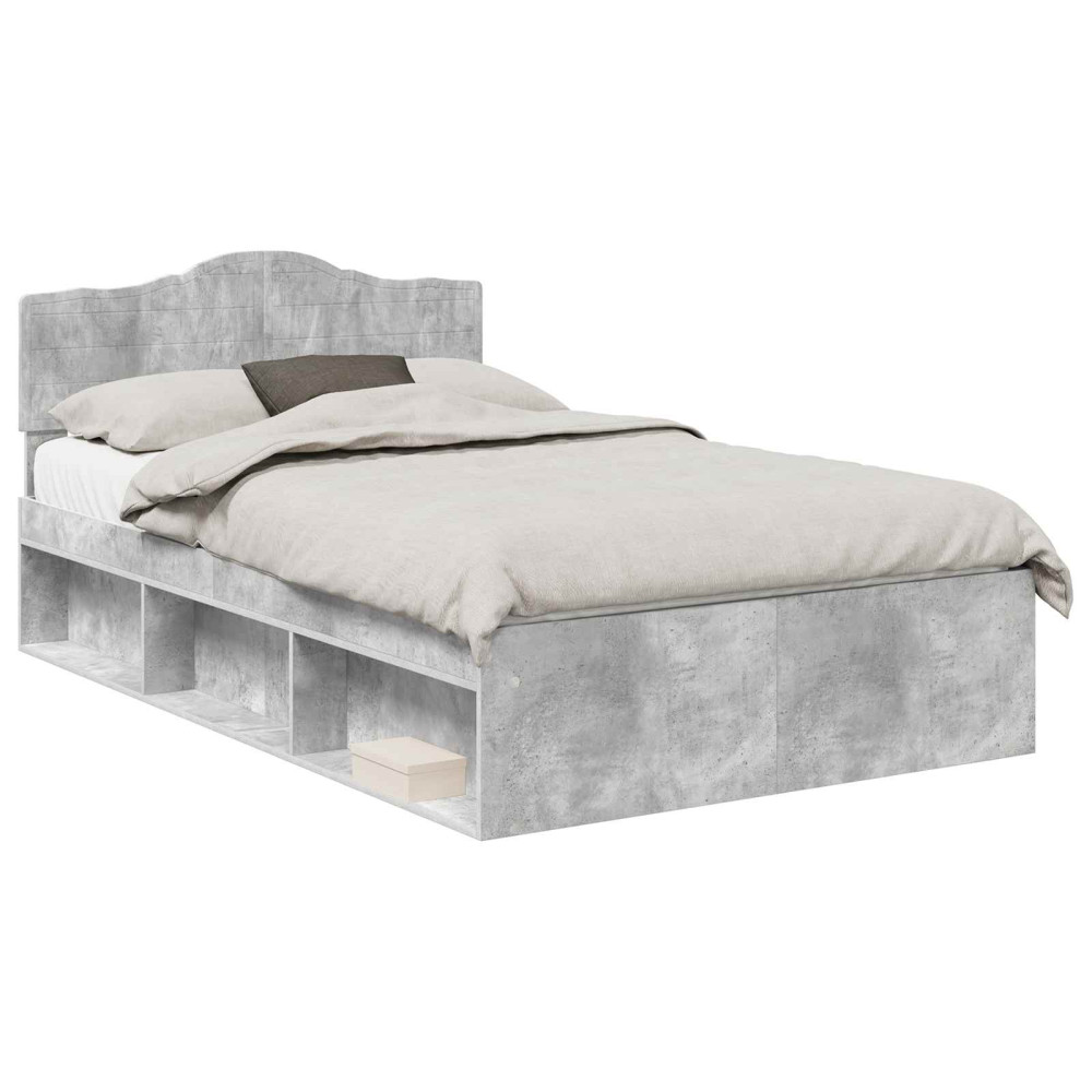 Produktbild för Sängram med huvudgavel Betonggrå 135 x 190 cm Massiv furu