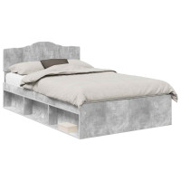 Produktbild för Sängram med huvudgavel Betonggrå 135 x 190 cm Massiv furu