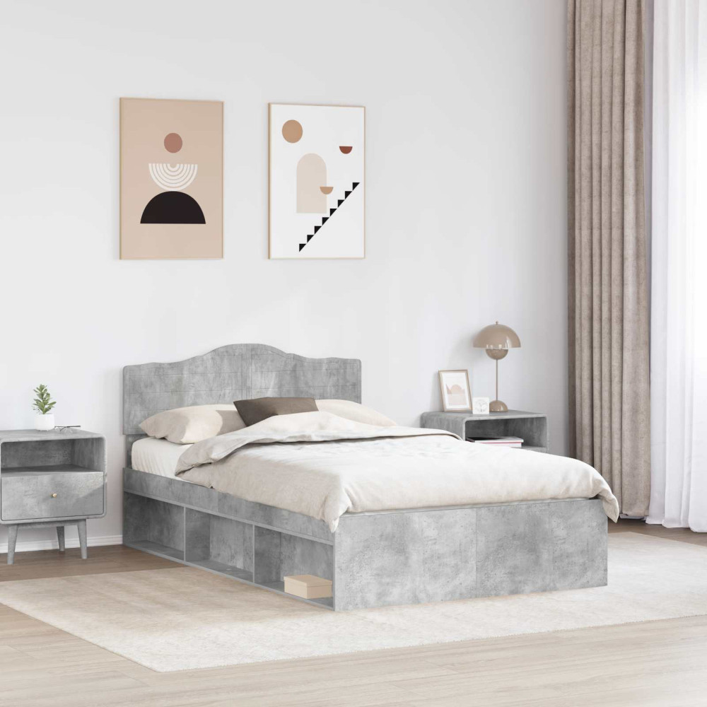 Produktbild för Sängram med huvudgavel Betonggrå 135 x 190 cm Massiv furu