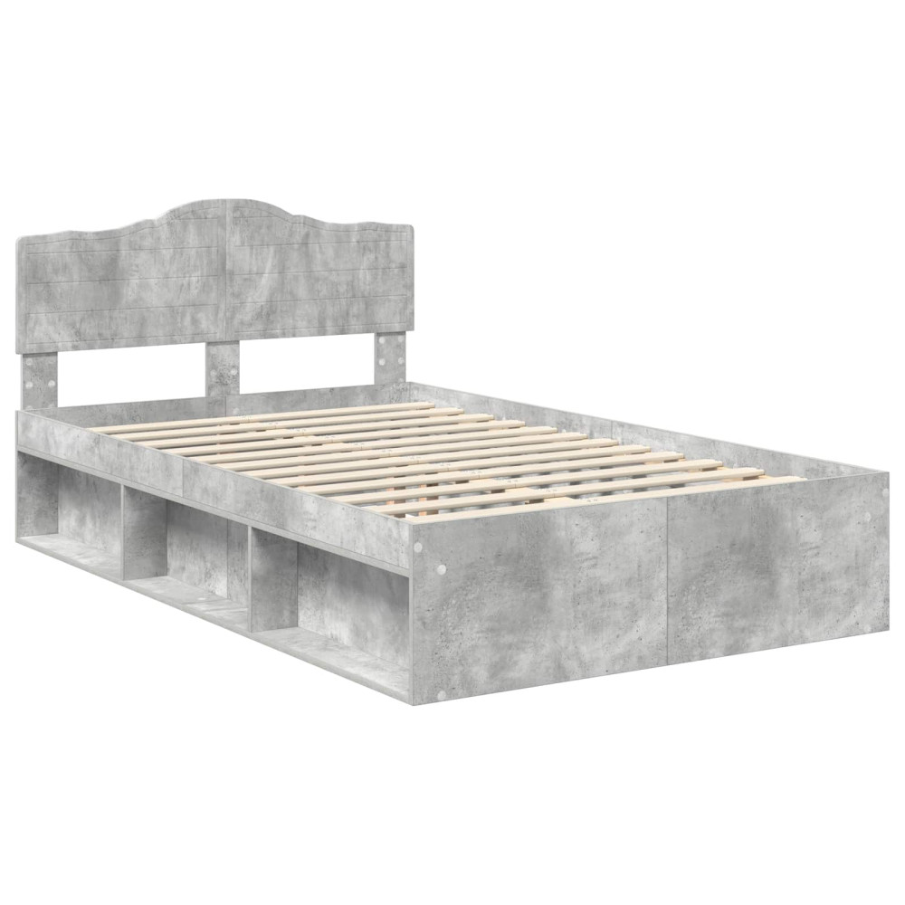 Produktbild för Sängram med huvudgavel Betonggrå 135 x 190 cm Massiv furu