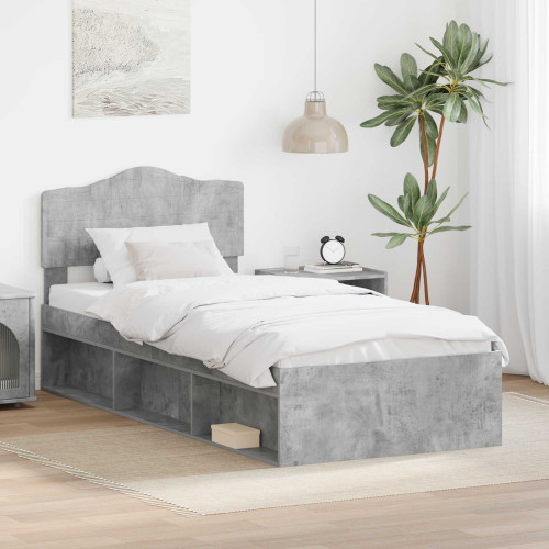 vidaXL Sängram med huvudgavel Betonggrå 75 x 190 cm Massiv furu